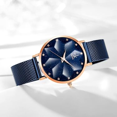 Жіночий наручний годинник SHENGKE Luxury: стильний дизайн, сталевий міланійський плетіння (синій колір)