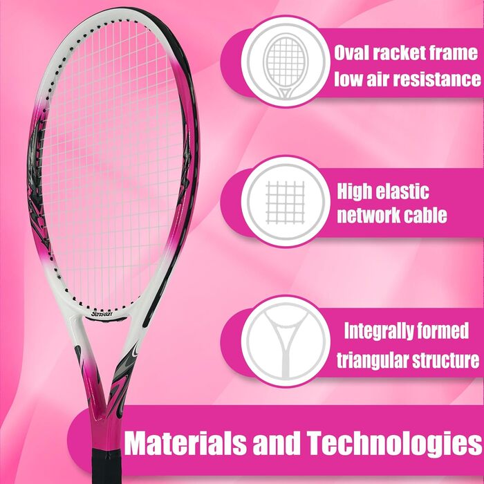 Senston Professional Tennis Racket - 27 Inch (68.6 cm) for Men & Women - Pink