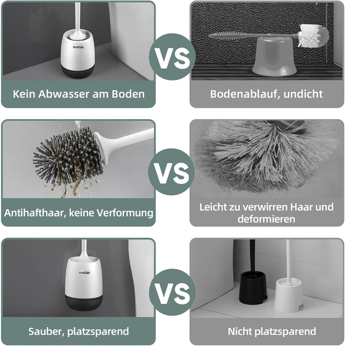 Набір для туалету: щітка з тримачем, силіконова щітка, довга ручка, швидке висихання, настінний/підлоговий монтаж (білий та чорний)