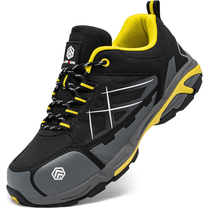 Робочі черевики LARNMERN для чоловіків та жінок. Безпечні черевики SRC, антистатичні, зі сталевим підноском, протипрокольні, легкі, комфортні, дихаючі (43.5 EU, жовті)