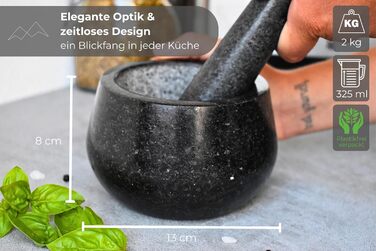 Гранітний ступка з товчником BERGART - ступка з високоякісного граніту, довговічна, для трав, спецій та песто