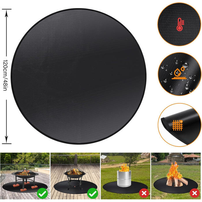 Вогнетривка підкладка ROCKY&CHAO 152x107 см — захисний килимок від вогню з 3 шарів (скловолокно та алюміній) для гриля, BBQ, кемпінгу та захисту підлоги та газону