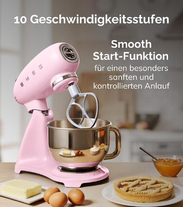 Планетарний міксер Smeg SMF03PKEU, 800 Вт, 10 швидкостей, пастельно-рожевий