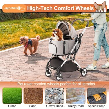 Візок для собак 3 в 1, візок для котів до 15 кг, сірий. Складаний візок для собак та котів з сумкою-переноскою, для маленьких та середніх тварин. З дощовим покриттям