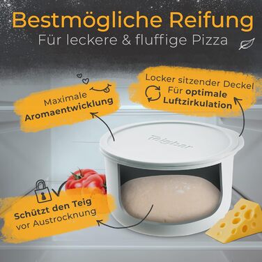 Pizza Ball Box with Lid, Set of 4 - Space-saving dough box made of non-stick silicone - Up to 350g pizza dough box - Proofing box, pizza accessory, pizza box - Black/Grey - Ø13cm