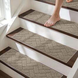 Килимки на сходи BEQHAUSE, 4 шт, 22x70 см, бежеві, антиковзкі, для дітей та літніх людей, машинне прання, TPE основа