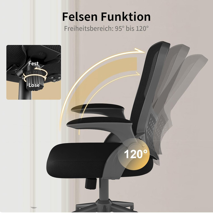 Офісний стіл Naspiro Ergonomic з регульованими підлокітниками, підтримкою попереку та дихаючою сіткою, чорний (без підголівника)