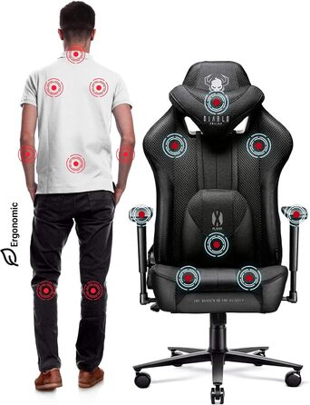 Ігрове крісло Diablo X-Player 2.0 King XL, тканинне, ергономічне, чорне, 3D підлокітники, подушки для шиї та попереку, вага до 160 кг, офісне крісло для геймерів