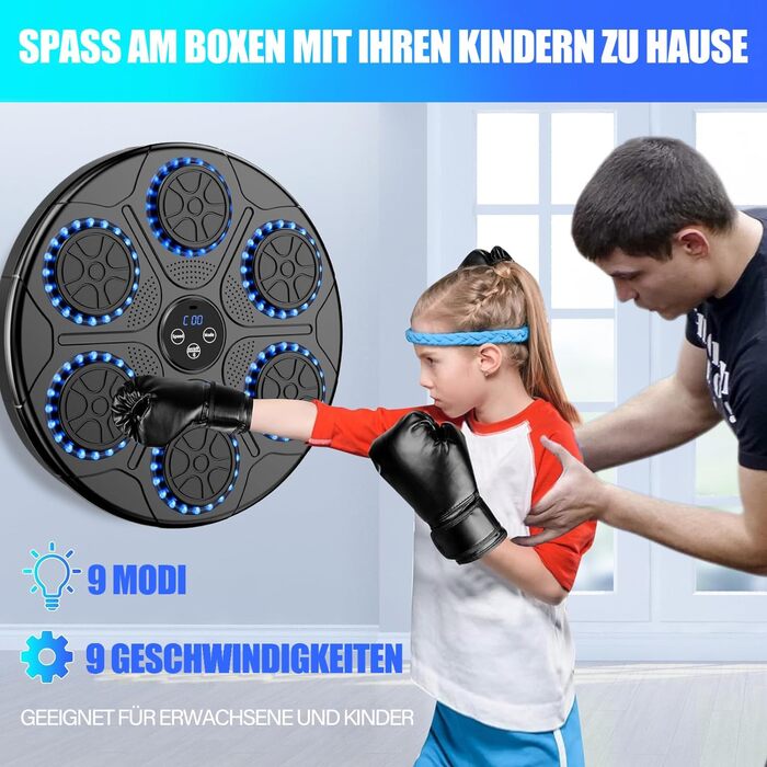Music Boxing Machine - Home Fitness & Punching Bag with Music & Bluetooth | Includes Boxing Gloves | Ideal for Reflex Training, Kickboxing & Family Activities | Wall Mountable Black