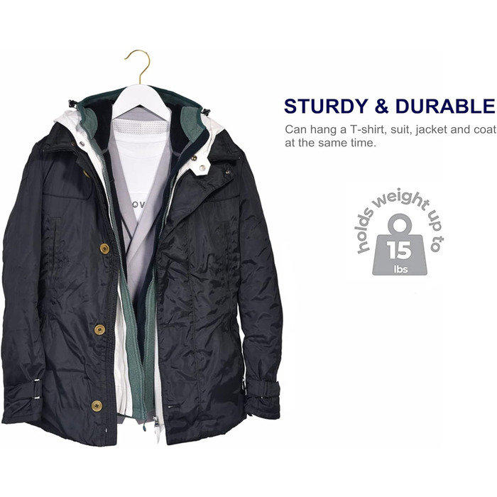 Дерев'яні вішалки для одягу Amber Home з масиву, 30 шт., гладке покриття, з неслизькою перекладиною для штанів, обертовий 360° гачок та виступи для сорочок та жакетів