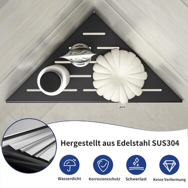 Bernkot Corner Shower Shelf 254mm Matte Black, 304 Stainless Steel, Recessed Corner Shelf Bathroom Shower Shelf for Tiled Wall, No Drilling, 2-Pack