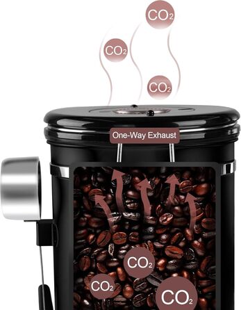 Кейс для кави ROCKY&CHAO 1.8L з нержавіючої сталі, герметичний, з вікном, для кавових зерен, чаю, горіхів, какао