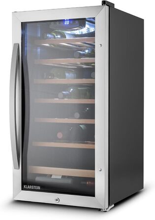 Витримання вина Klarstein Vivo Wine 26 - винний льох на 26 пляшок, 88 л, LED, регулювання температури, мінливий петельний механізм, двері з обох сторін, нержавіюча сталь, сріблястий колір
