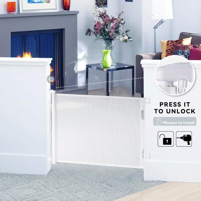 Захисне ворота для дитячих воріт, розтягуване 0-140 см, захист для дитини та домашніх тварин. Підходить для сходів, дверей, тераси (білий)