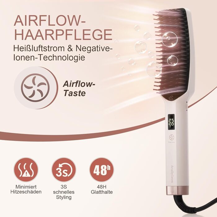 Іонна випрямляюча щітка для густого та кучерявого волосся - випрямляч для волосся з керамічними щетинками та швидким нагрівом, 16 температур (80-230°C), Dual Voltage