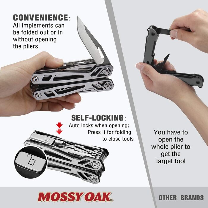 Mossy Oak 21-in-1 Multi-Tool - Stainless Steel Pocket Knife & Multi-Function Tool for Camping, Hiking & Repair - Includes Pouch