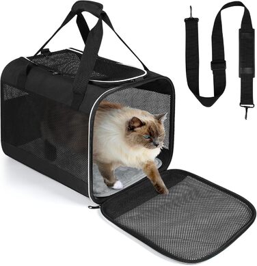 Транспортний бокс для котів Lannvan, до 6,5 кг, складаний, чорний (45x30x30 см)