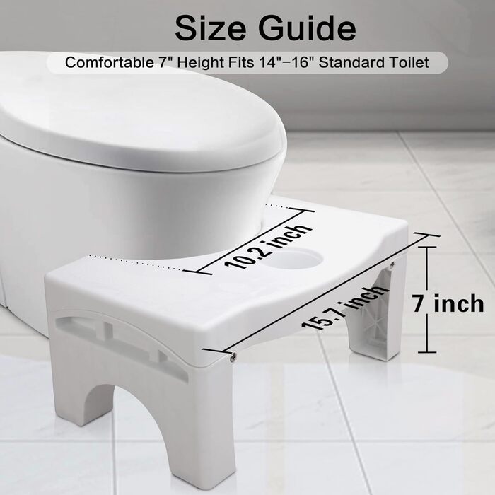 Squat Toilet Stool for Adults, 7 inches Potty Stool, Non-Slip Bathroom Stool, Foldable Potty Stool Stable Potty Stool with Air Freshener Holder for Elderly, Washable and Portable, White