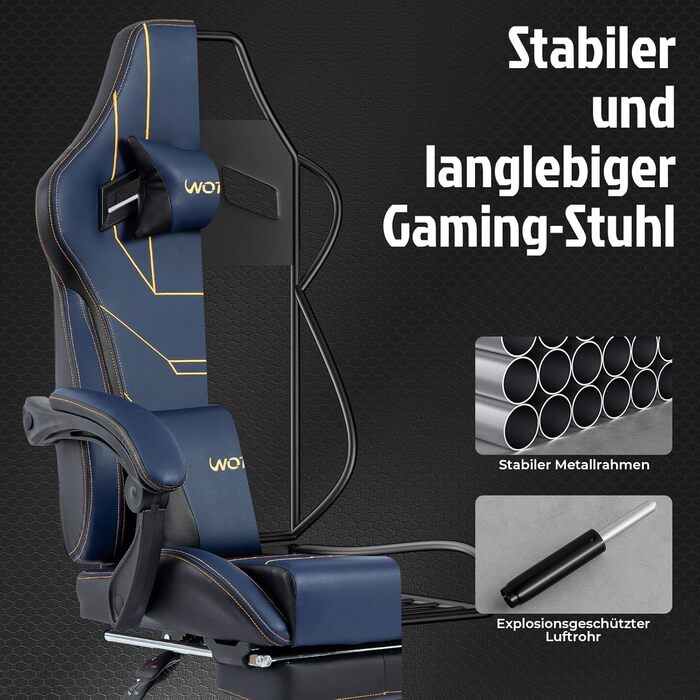 Геймерське крісло Ergonomisch з підставкою для ніг, регульованою висотою, блакитне. Офісне крісло з підтримкою попереку для комп'ютера