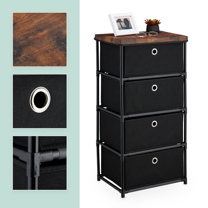 Relaxdays Chest of Drawers with Wood-Look and Fabric Drawers