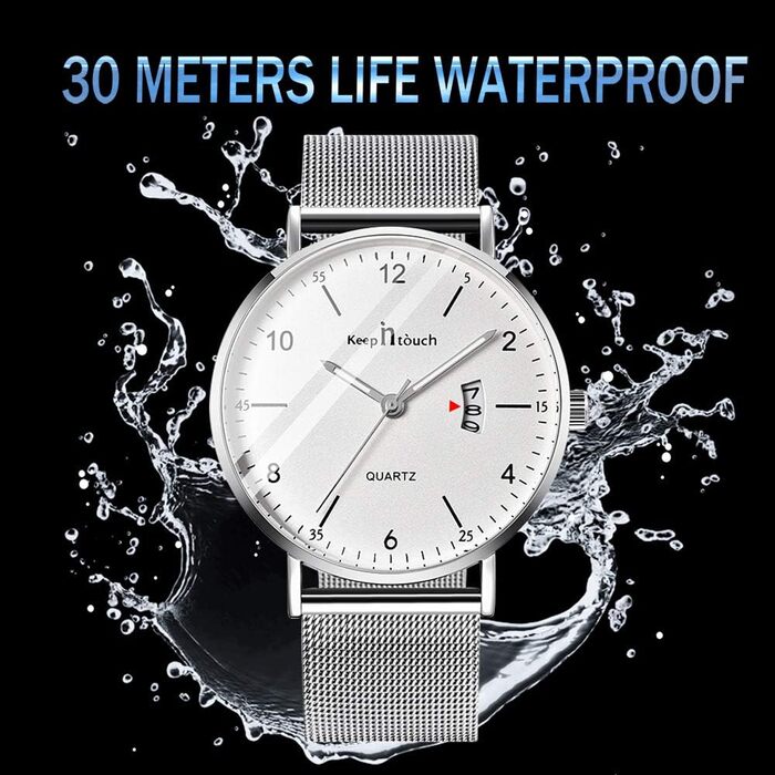 Годинник на зап'ясті Unendlich для чоловіків: ультратонкий, водонепроникний, кварцовий, з мінімалістичним цифровим дисплеєм, з цифровим календарем, для бізнесу та повсякденного носіння, з нержавіючою сталею (Silver-b)
