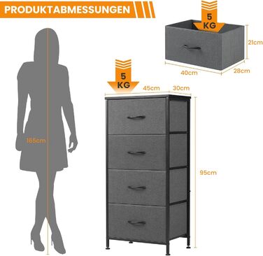 DUMOS Chest of Drawers with Drawers - Chests of Drawers & Sideboards for Bedrooms Suitable, Chest of Drawers with 9 Drawers, Fabric Chest of Drawers with Sturdy Steel Frame, Ideal for Bedroom, Living Room (Black) (4 Drawers Gray)