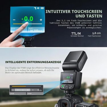 Спалах Godox V480-S для Sony: TTL, 2.4G Wireless, HSS 1/8000, GN50, з сенсорним екраном та Li-ion акумулятором