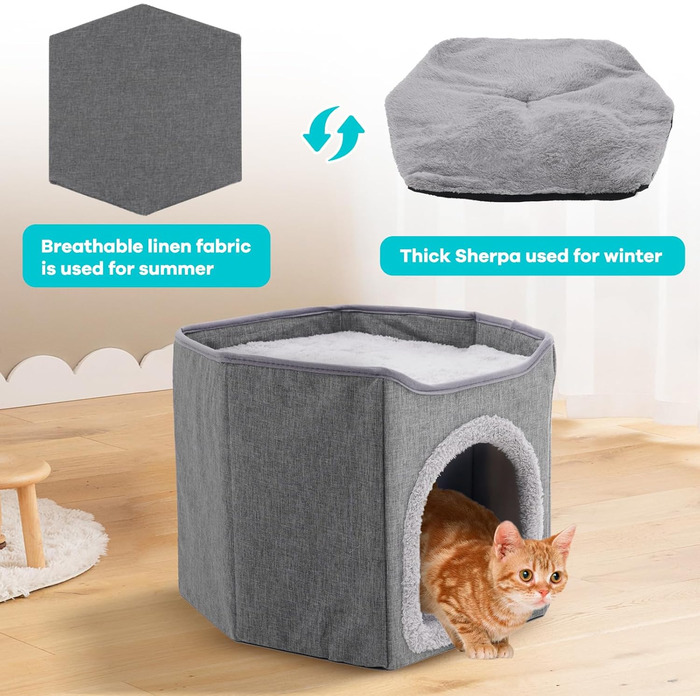 Кіт-будинок складаний великий для котів, кіт-печера з когтеточкою, 2-ярусне ліжко для котів, сірий