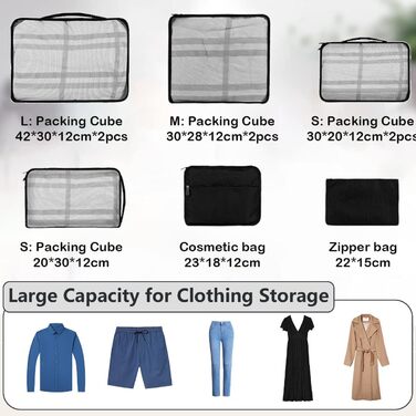 Органайзер для валізи 12 шт., комплект водонепроникних кубиків для подорожей, сімейних поїздок, зберігання вдома (Чорний, 12 шт.)