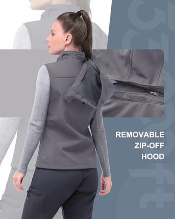Жіночий софтшеллова жилетка 33000ft з капюшоном, флісовою підкладкою та 5 кишенями для їзди, бігу, піших прогулянок (4XL, світло-сірий)