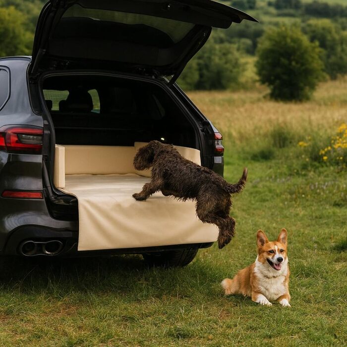Килимок для собак у багажник Golden Dog, захист сидінь авто, штучна шкіра, 110 x 90 см, кремовий