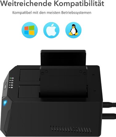 Док-станція Sabrent для 2 HDD/SSD 2.5'/3.5' з USB-C, 5Gbps, підтримка клонування, без інструментів (EC-CH2B)