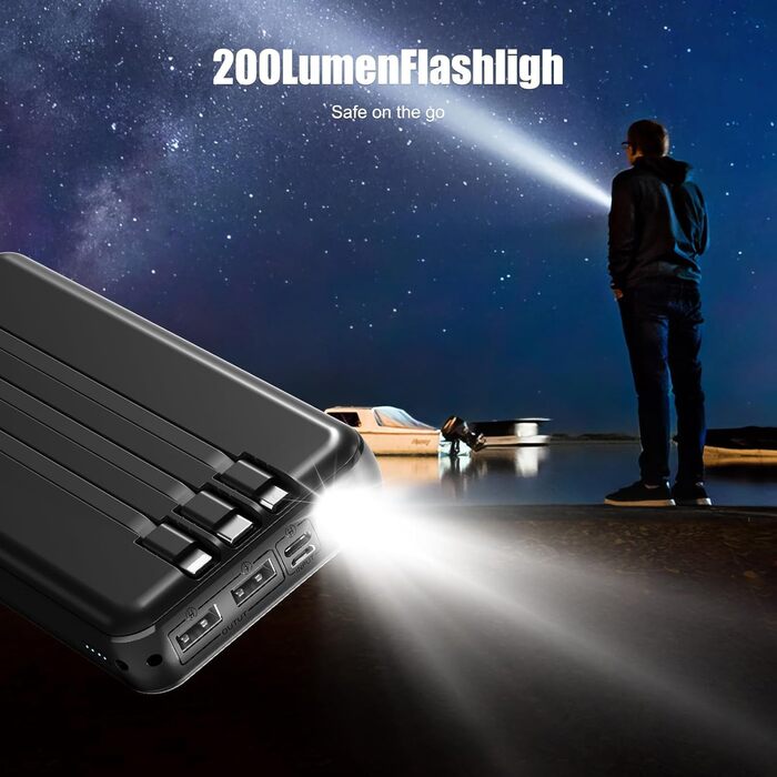 Сонячний павербанк 48000 мАг з 3 кабелями, сонячна панель з 3 виходами та 2 входами, швидка зарядка QC22.5 та PD USB-C 20W для телефонів, планшетів, кемпінгу, подорожей, активного відпочинку