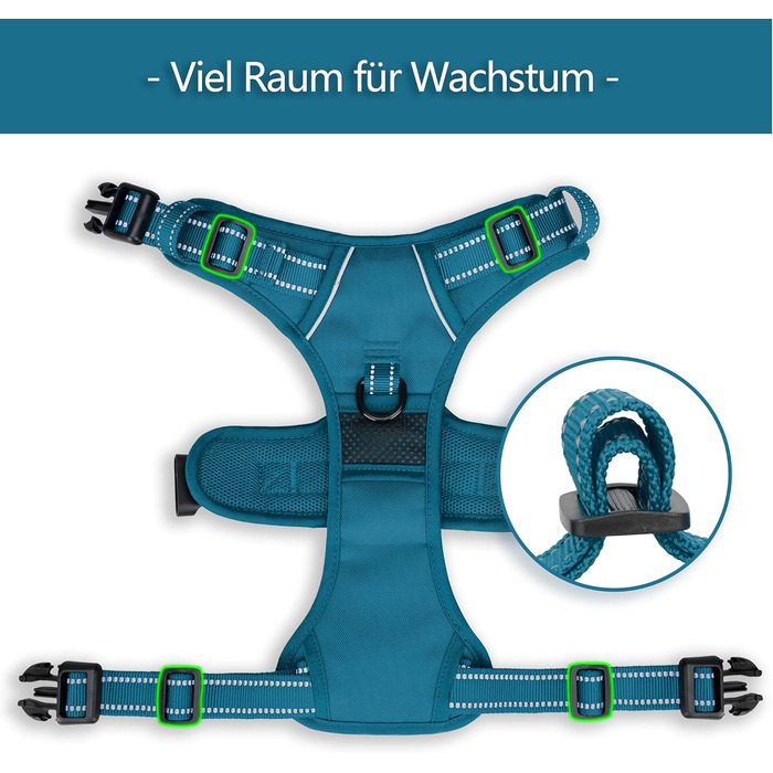 Шлейка для собак PoyPet без натягу, світловідбиваюча, регульована, м'яка, для маленьких собак (Tumalo Teal, S)