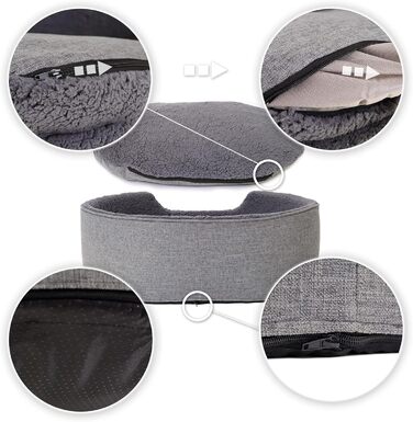 Lionto Dog Bed with Reversible Cushion and Washable Cover, Stable Dog Basket with Anti-Slip Studs, 92x72 cm, Cozy Pet Bed for Dogs and Cats with Plush, (Grey, L 83 x W 63 x H 27 cm (with name tag))
