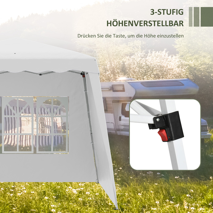 Outsunny Folding Gazebo 2.4 x 2.4m Gazebo with Adjustable Side Walls Party Tent with UV Protection, Folding Tent with Carry Bag for Garden, Balcony, Oxford, Steel, White | Aosom