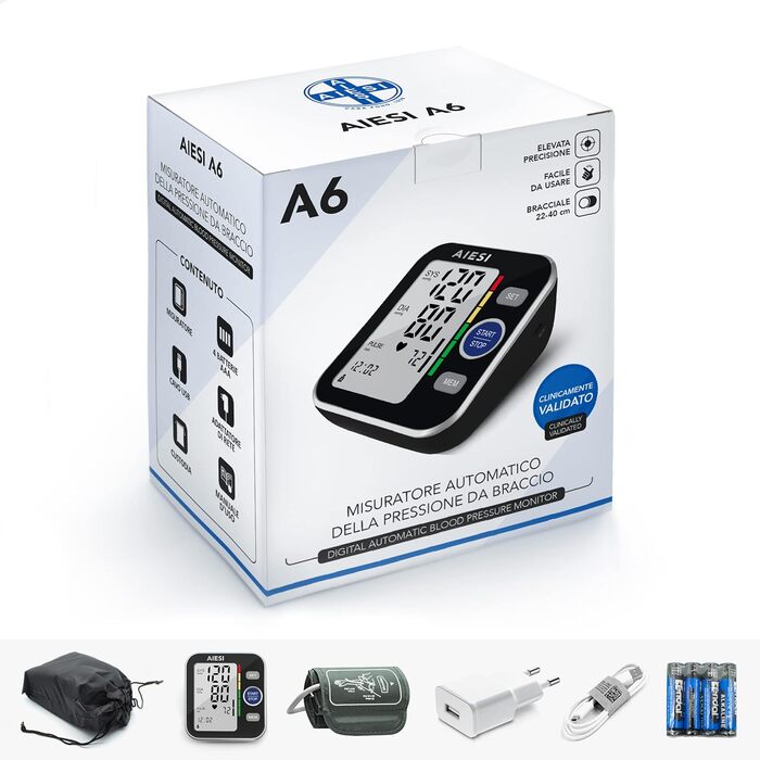 Тонометр на плече AIESI® Oberarm автоматичний цифровий професійний для дорослих A6, 120 пам'ять, мережевий адаптер та USB, гарантія 24 місяці