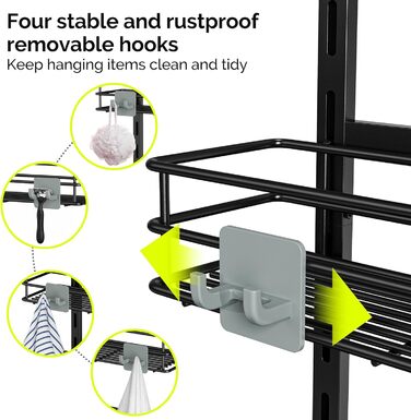 Регульована поличка для душу Orimade, сіра, 5 ярусів, з гачками, для зберігання в ванній кімнаті, з мильницею, на присосці, для ванної кімнати
