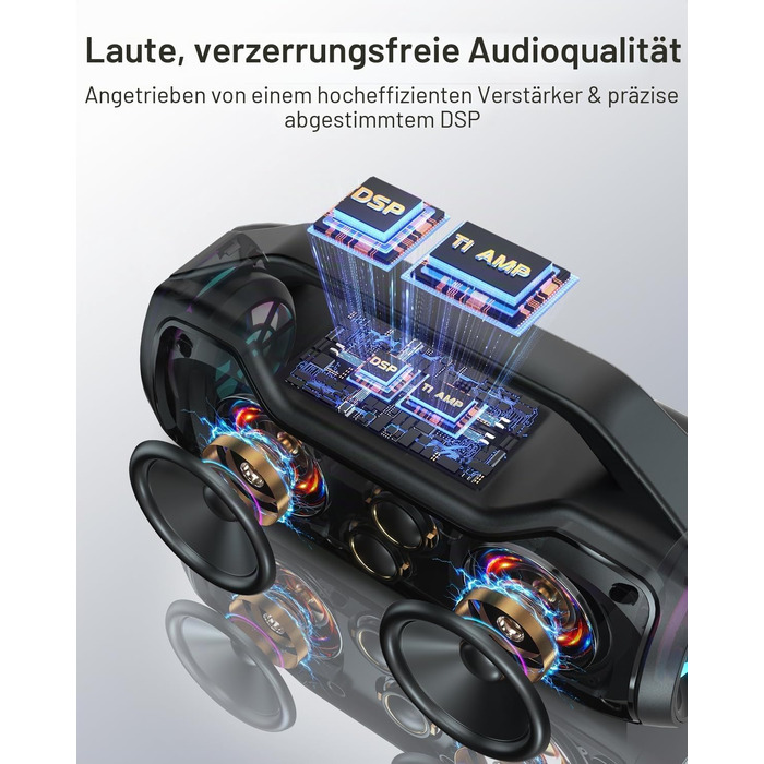 Bluetooth колонка портативна 120W з басами, водонепроникна IP65, підтримка DSP/TWS/AUX/TF/BT5.4, для вечірок та пляжу (Чорна)