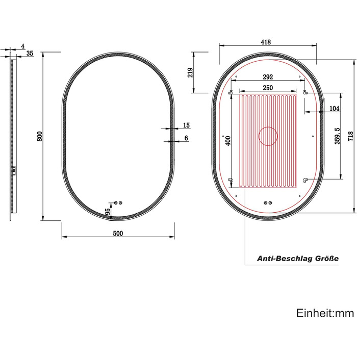 Дзеркало для ванної кімнати SONNI з підсвічуванням 80x60 см, 3 кольори світла, проти запотівання, LED, сенсорна кнопка, годинник, температура, 3-кратне збільшення