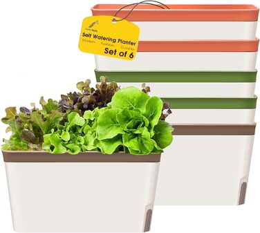 GardenBasix самополивний горщик-контейнер для кімнатних рослин, декоративний прямокутний вазон для квітів та трав, набір 6 шт., три кольори, для дому та саду