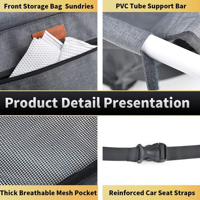 Автокрісло для собак - переноска для маленьких собак з ременем, водовідштовхувальне, стабільне, для заднього та переднього сидіння, чорний, сірий, пісок