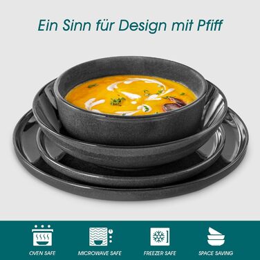 Набір посуду Steingut vancasso ANYA (48 предметів) – сучасний сервіз для 6 осіб (сірий)