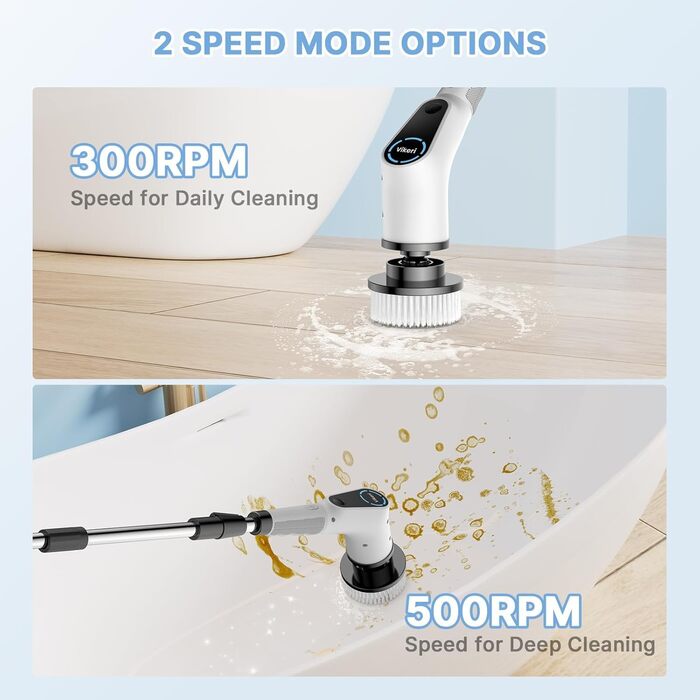 Electric Cleaning Brush, 8 in 1 Electric Cleaning Brush with Interchangeable Drill Brush Heads, Mop Set, Electric Scrub Brush with Adjustable Handle for Bathroom, Kitchen, Car, Floor