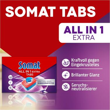 Таблетки для посудомийних машин Somat All in 1 Extra, для всіх програм (Eco, коротких, низькотемпературних), 92 шт