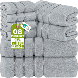 Набір рушників для ванної Utopia Towels, сірий (8 шт.): 2 банні рушники, 2 рушники для рук, 4 маленькі рушники для обличчя, бавовняні, гігроскопічні
