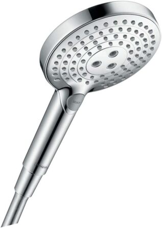 hansgrohe Raindance Select S - Showerhead, Hand Shower with 3 Spray Patterns (including PowderRain), Round Shower Head (⌀ 120 mm), Showerhead with Anti-Limescale Function, Chrome