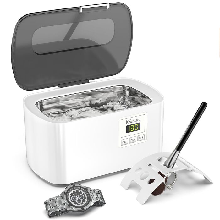 Ультразвукова очищувальна машина KECOOLKE Sonic Cleaner з цифровим таймером для окулярів, каблучок, монет, ювелірних виробів, біла