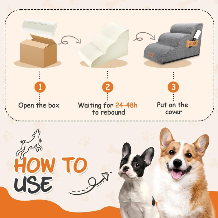 Східці для собак Nobleza: 3 ступені, з роликом для шерсті