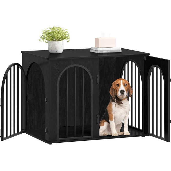 Клітка для собак Hzuaneri, 80 см, 3 двері, сучасний дизайн, чорний колір, для дому, міцна, 80 x 56 x 61 см, DFC85101B